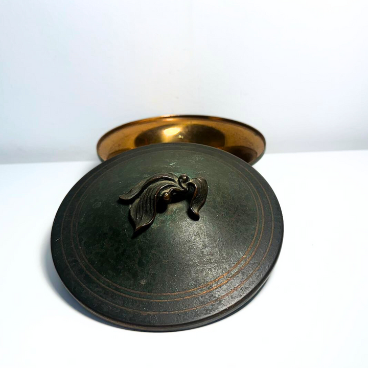 Carl Sorensen Art Deco Bronze Bowl - Leaf Lid
