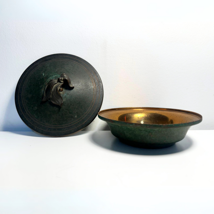 Carl Sorensen Art Deco Bronze Bowl - Leaf Lid