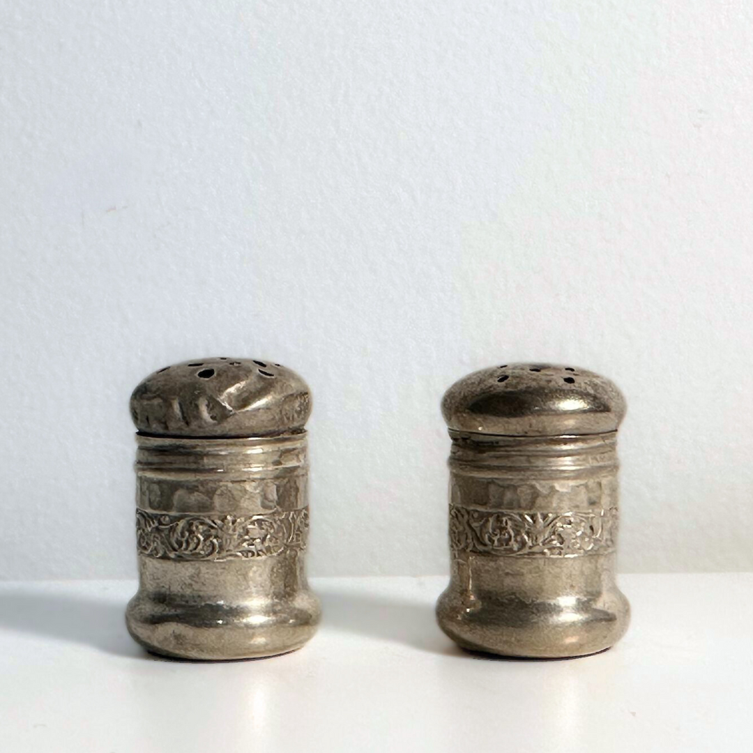Tiny Sterling Silver Detailed Salt & Pepper Shakers