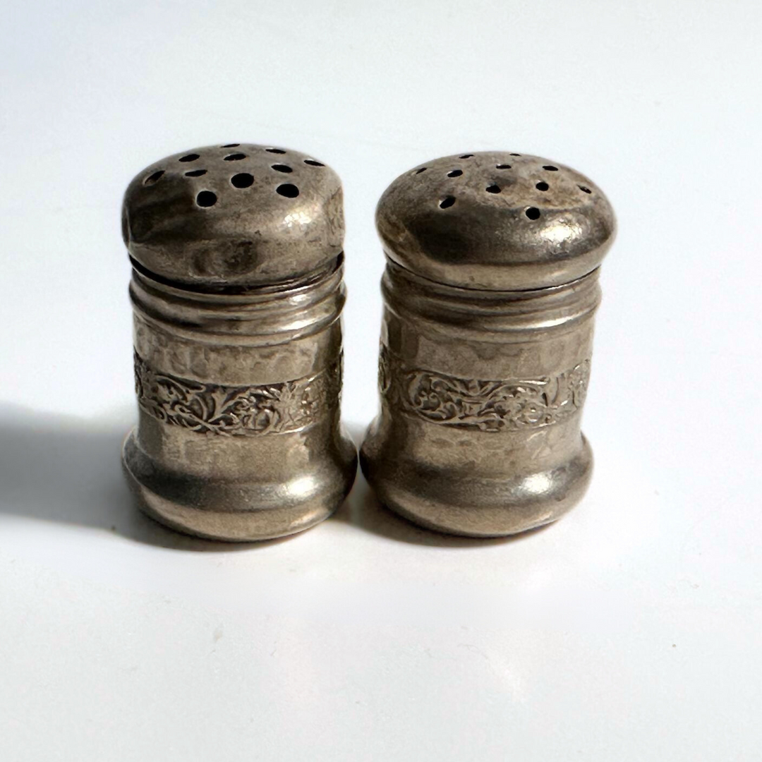 Tiny Sterling Silver Detailed Salt & Pepper Shakers