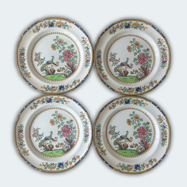 4 Copeland Spode Peacock Dinner Plates