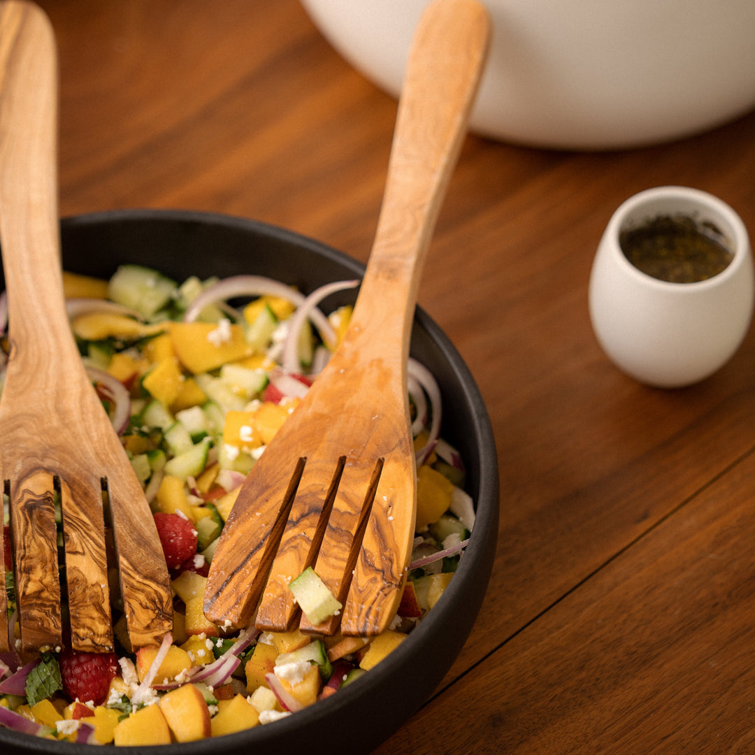 Olive Wood Serving Spatula Forks - Pair