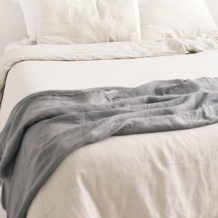 Stone Washed Linen Throw - Oyster