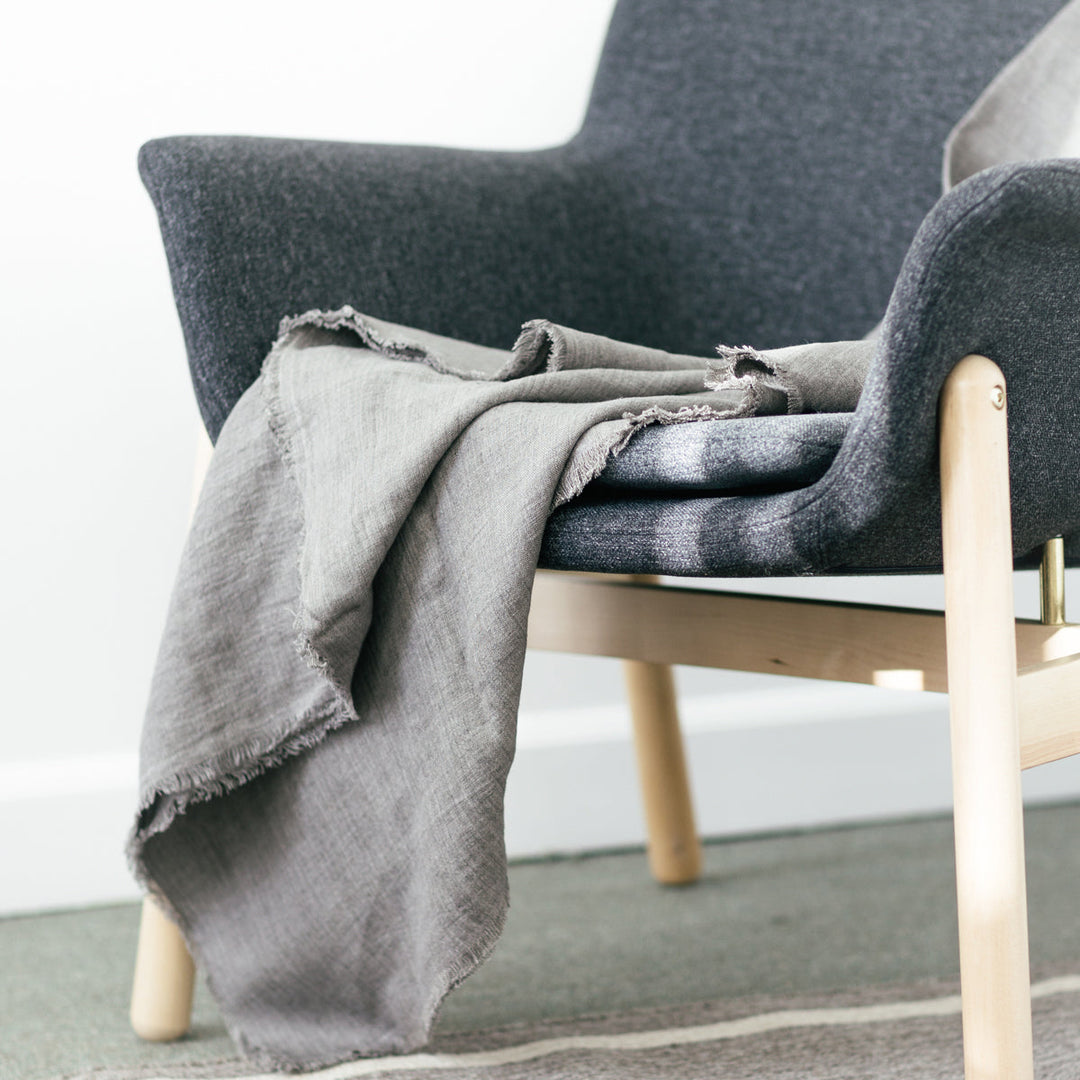 Stone Washed Linen Throw - Oyster