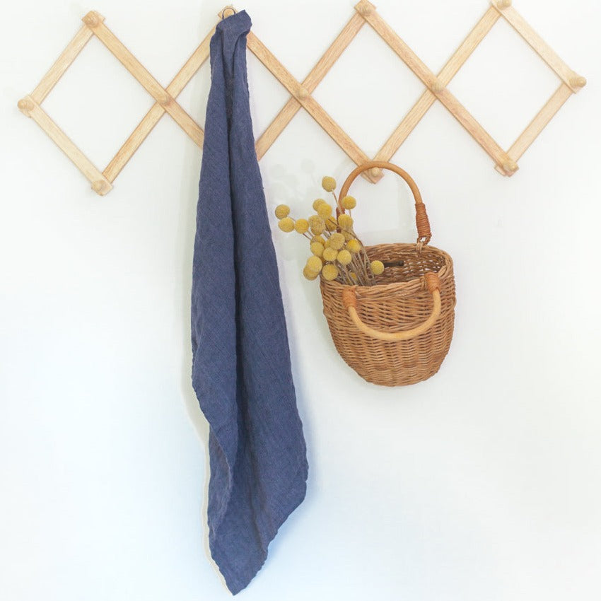 Stone Washed Linen Tea Towel - Navy