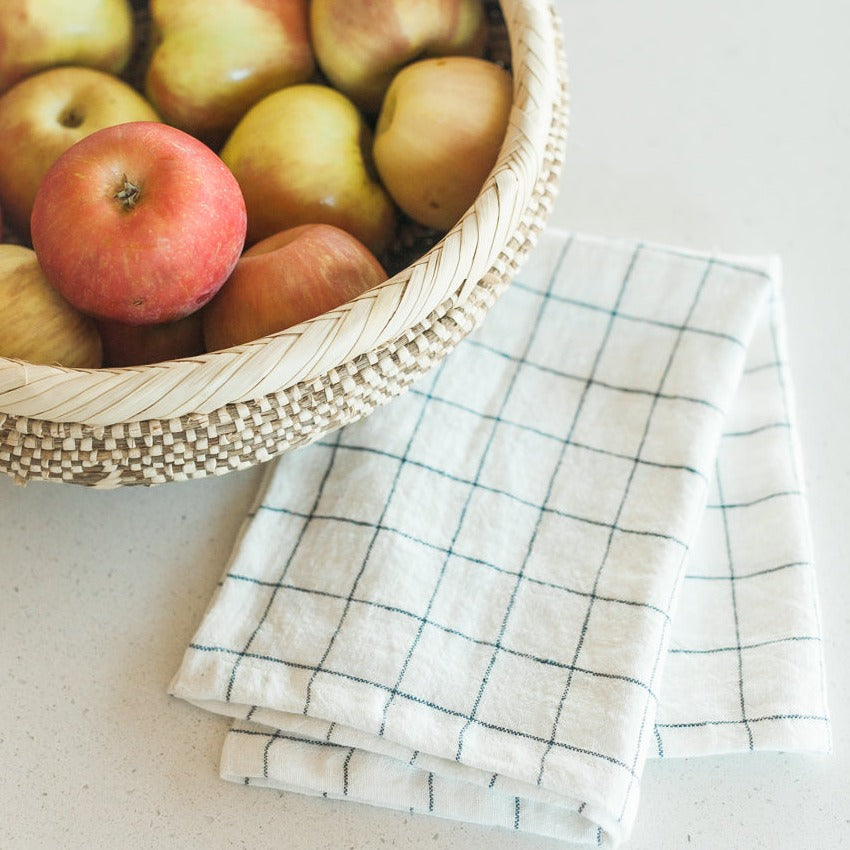 Stone Washed Linen Tea Towel - Windowpane