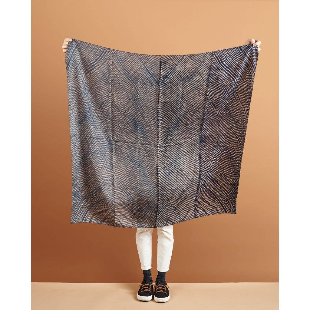 Layaa Shibori Square Silk Scarf In Indigo Black & Gold