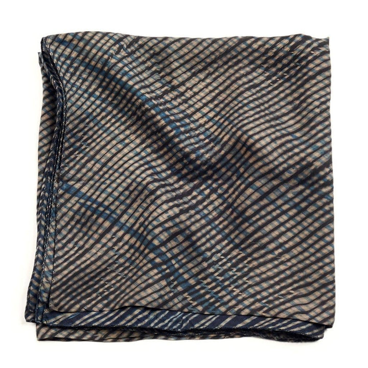 Layaa Shibori Square Silk Scarf In Indigo Black & Gold