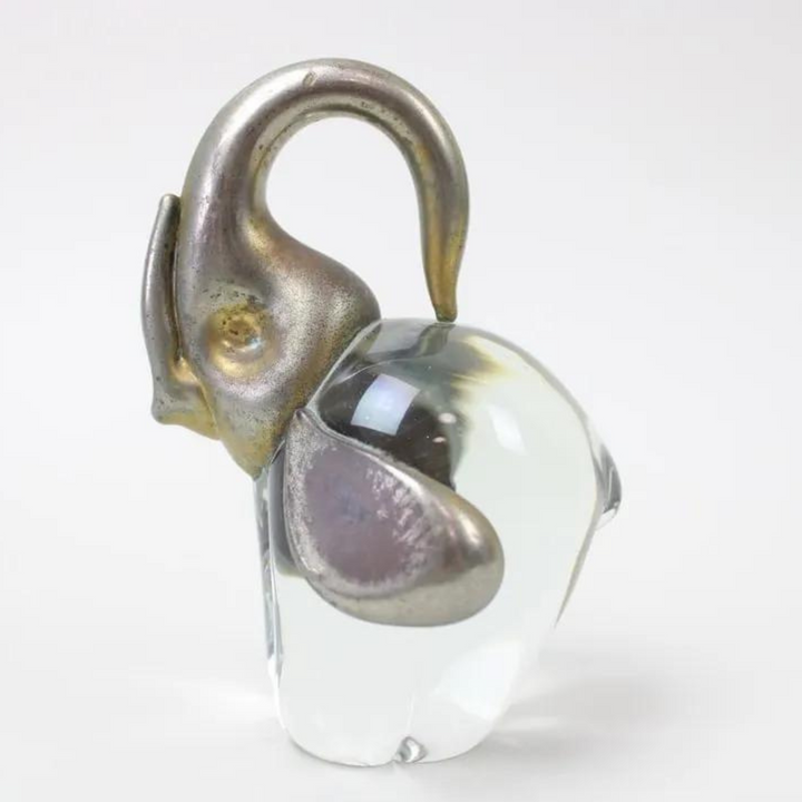 Glass & Metal Elephant Paperweight