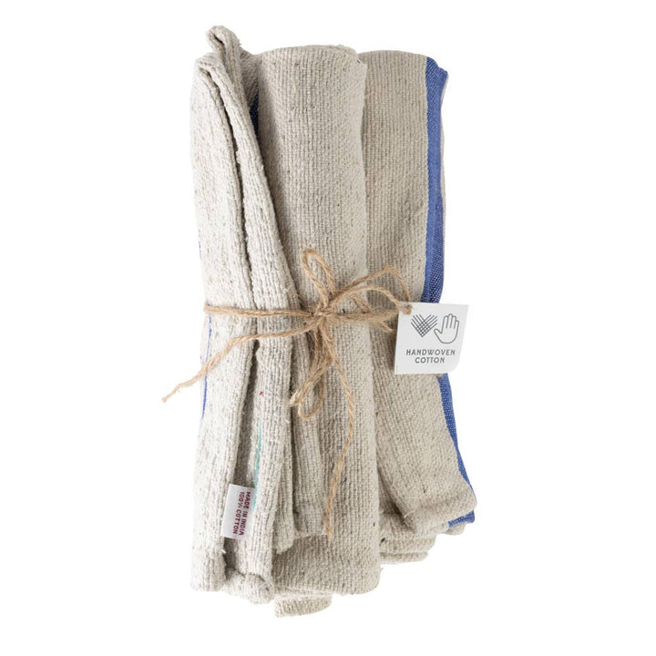 Blue Tan Stripe Tea Towel Set - Set of Three